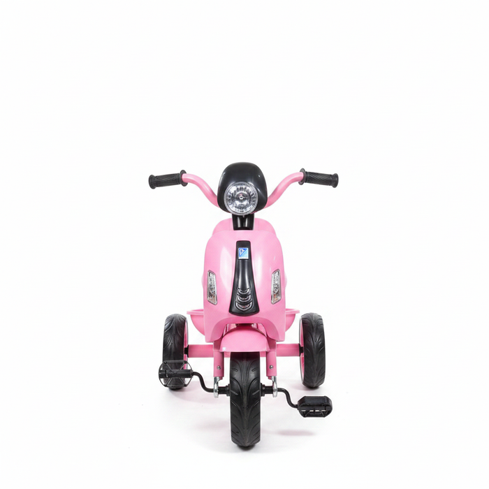 Kids Vespa Scooter Tricycle Pink - Front View White Background