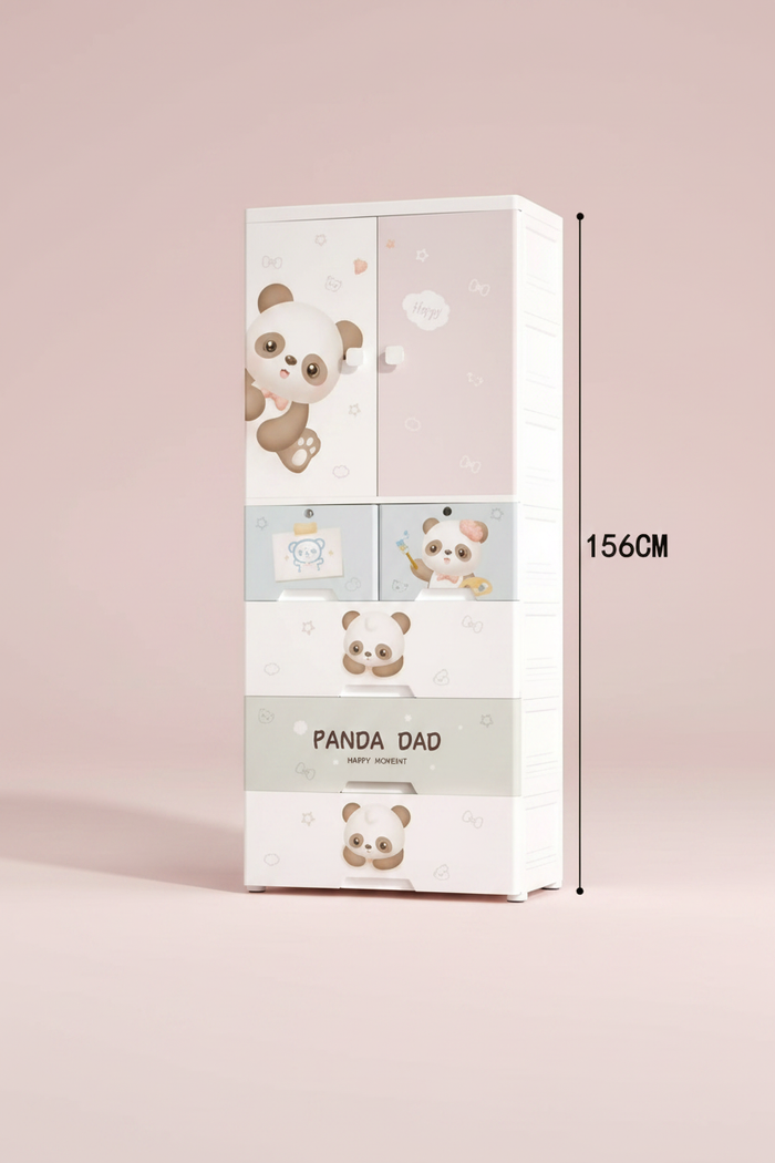 Kids Wardrobe Bear Blue Mint - Pink Background