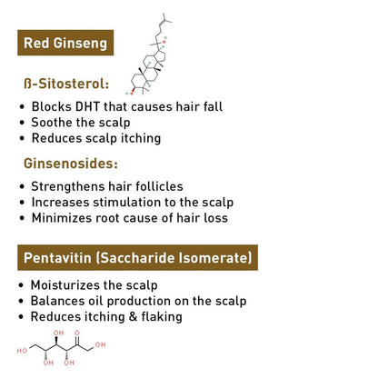 Korean Red Ginseng Hair Growth Serum, Blocks DHT, Pentavitin, Caffeine, Vitamin B5, Hydration, Nourishes Hair Follicles & Scalp, Antioxidant - Keya Seth Aromatherapy
