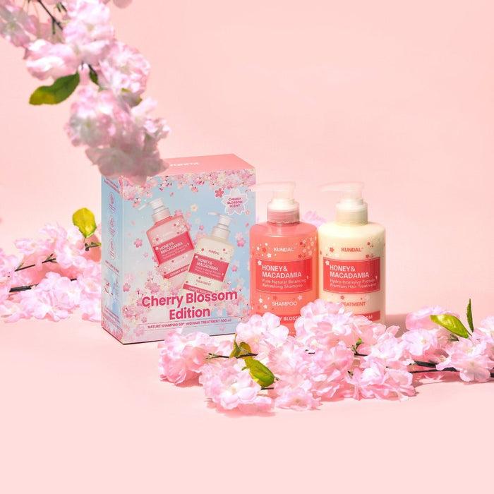 Kundal Cherry Blossom Edition (Shampoo 500ml + Treatment 500ml) مجموعة كوندال بزهر الكرز (شامبو + علاج) - Princess Cosmetics Qatar