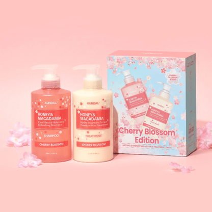 Kundal Cherry Blossom Edition (Shampoo 500ml + Treatment 500ml) مجموعة كوندال بزهر الكرز (شامبو + علاج) - Princess Cosmetics Qatar