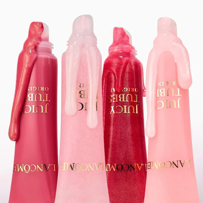 Lancôme Juicy Tubes Original Lip Gloss in various shades, glossy finish, displayed in a beauty product image.
