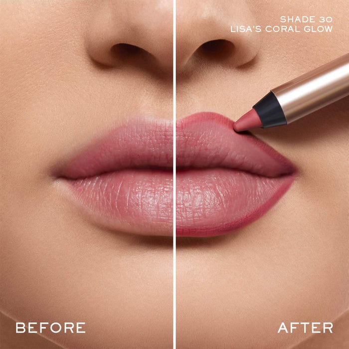 Lancôme Lip Idôle Lip Shaper Lip Liner in Lisa's Coral Glow, creamy matte finish, close-up of the coral-colored lip liner pencil.