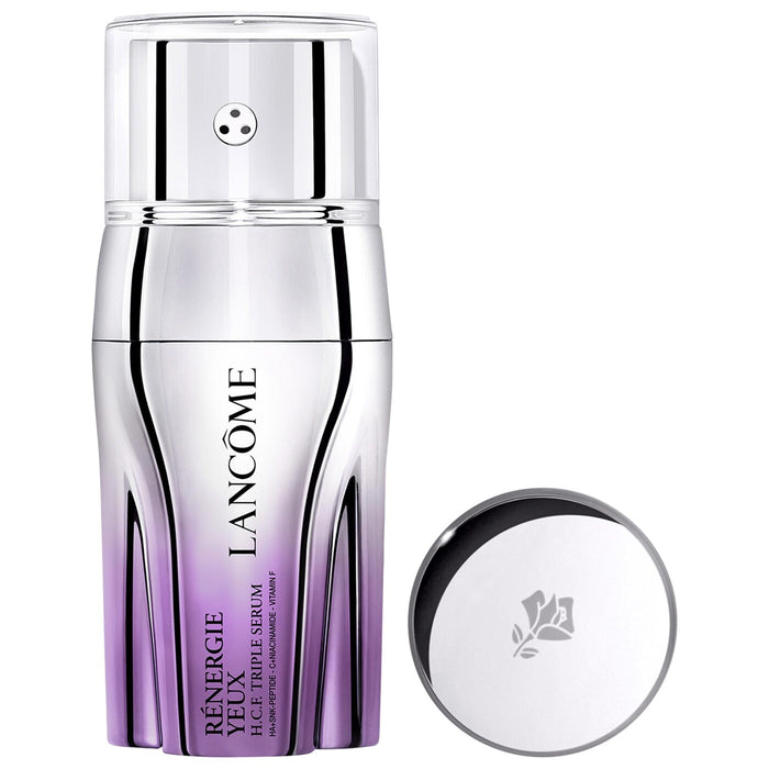 Lancôme Rénergie HCF Triple Eye Serum in 20ml bottle, featuring a sleek design and applicator for eye skincare.