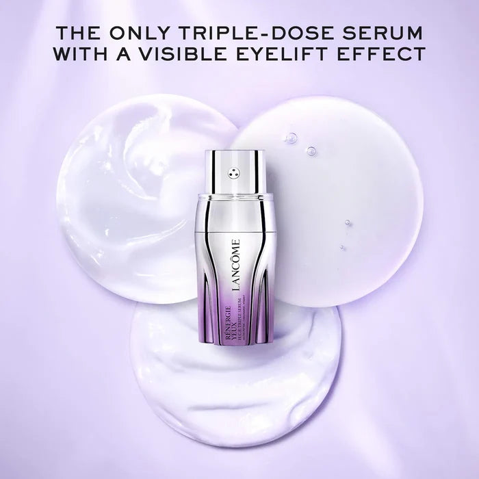 Lancôme Rénergie HCF Triple Eye Serum 20ml beauty product with applicator, designed for eye area skincare and rejuvenation
