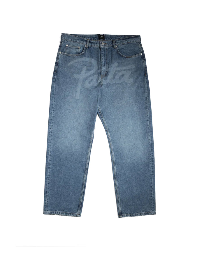 Laserprint Whiskers Denim Pants Light Blue Denim