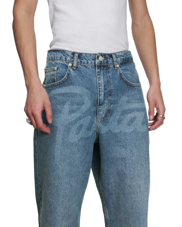 Laserprint Whiskers Denim Pants Light Blue Denim