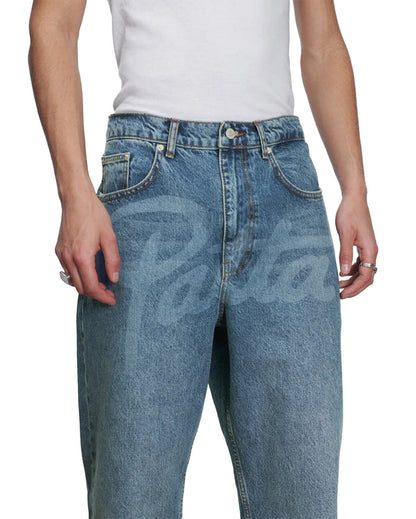 Laserprint Whiskers Denim Pants Light Blue Denim