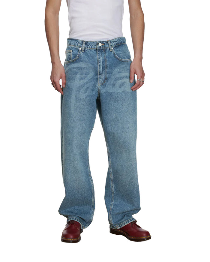 Laserprint Whiskers Denim Pants Light Blue Denim