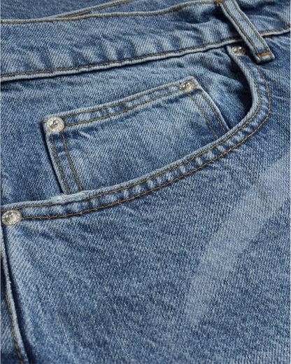 Laserprint Whiskers Denim Pants Light Blue Denim