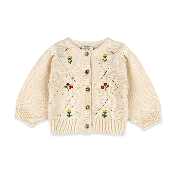 Lisa Floral Embroidered Baby Cardigan, Organic Cotton