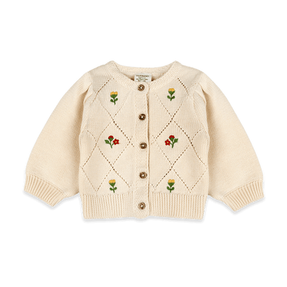 Lisa Floral Embroidered Baby Cardigan, Organic Cotton