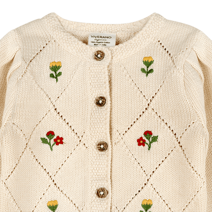 Organic Cotton Lisa Floral Embroidered Baby Cardigan, Detail