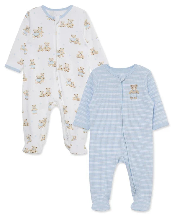 Little Me Dashing Bears Blue 2-Way-Zip Footies 2-Pack