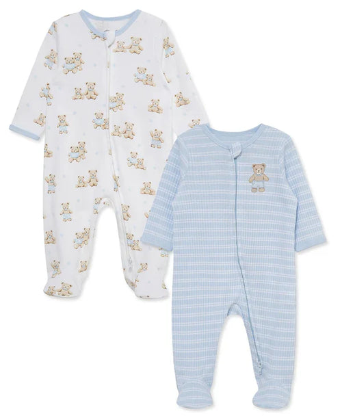 Little Me Dashing Bears Blue 2-Way-Zip Footies 2-Pack