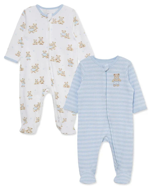 Little Me Dashing Bears Blue 2-Way-Zip Footies 2-Pack