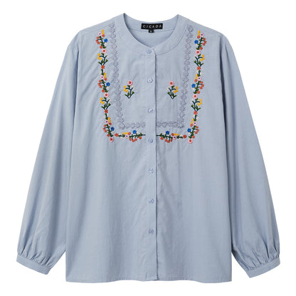 CICADA Long Sleeve Square Floral Blouse (Blue) | Isetan KL Online Store