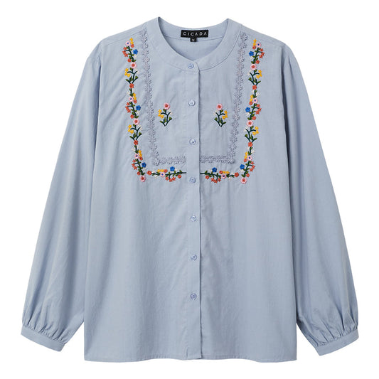 CICADA Long Sleeve Square Floral Blouse (Blue) | Isetan KL Online Store