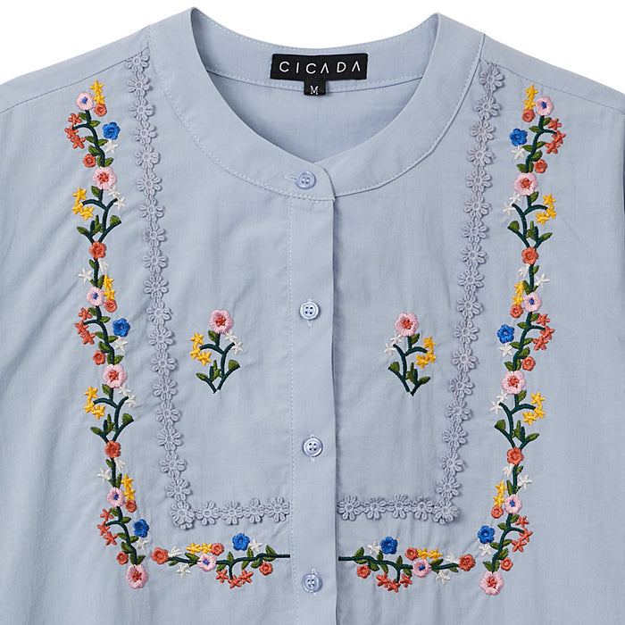 CICADA Long Sleeve Square Floral Blouse (Blue) | Isetan KL Online Store
