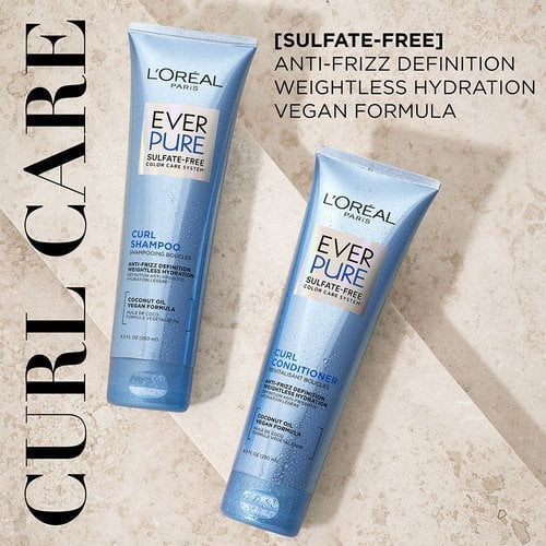LOREAL PARIS EverPure Sulfate-Free Curl Shampoo Coconut Oil Vegan Formula شامبو لوريال باريس لترطيب وتحديد الشعر الكيرلي