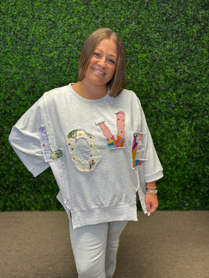 LOVE patchwork pullover by Easel