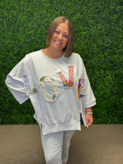 LOVE patchwork pullover by Easel
