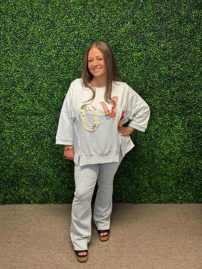 LOVE patchwork pullover by Easel