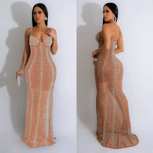 Luxurious & Sexy Mesh w/Rhinestone Strap Dress