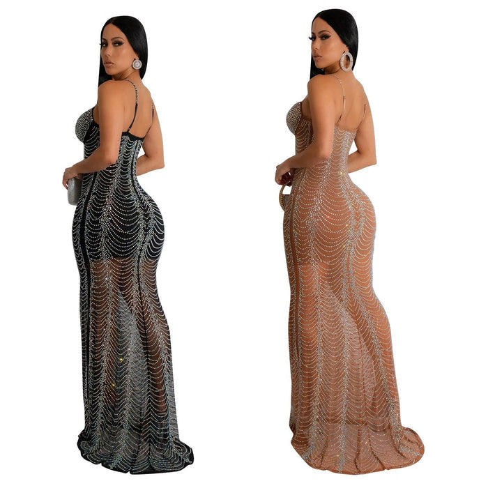 Luxurious & Sexy Mesh w/Rhinestone Strap Dress