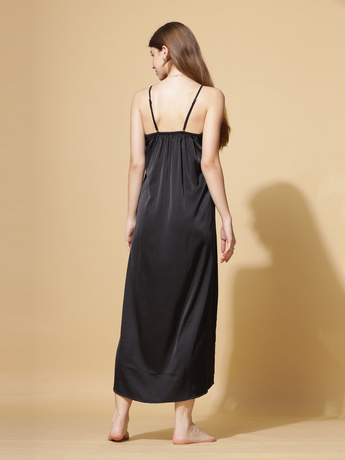 Black Bridal Nighty Dress With Long Robe Gown