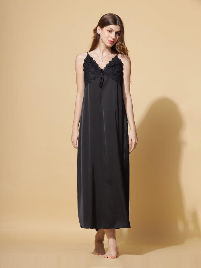 Black Bridal Nighty Dress With Long Robe Gown