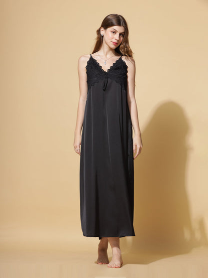 Black Bridal Nighty Dress With Long Robe Gown