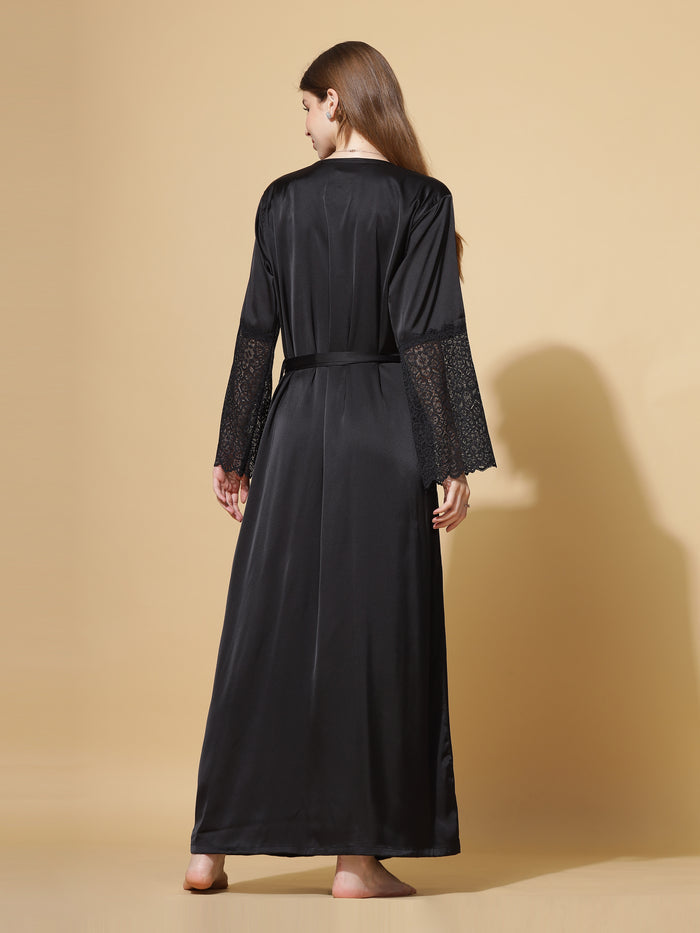 Black Bridal Nighty Dress With Long Robe Gown