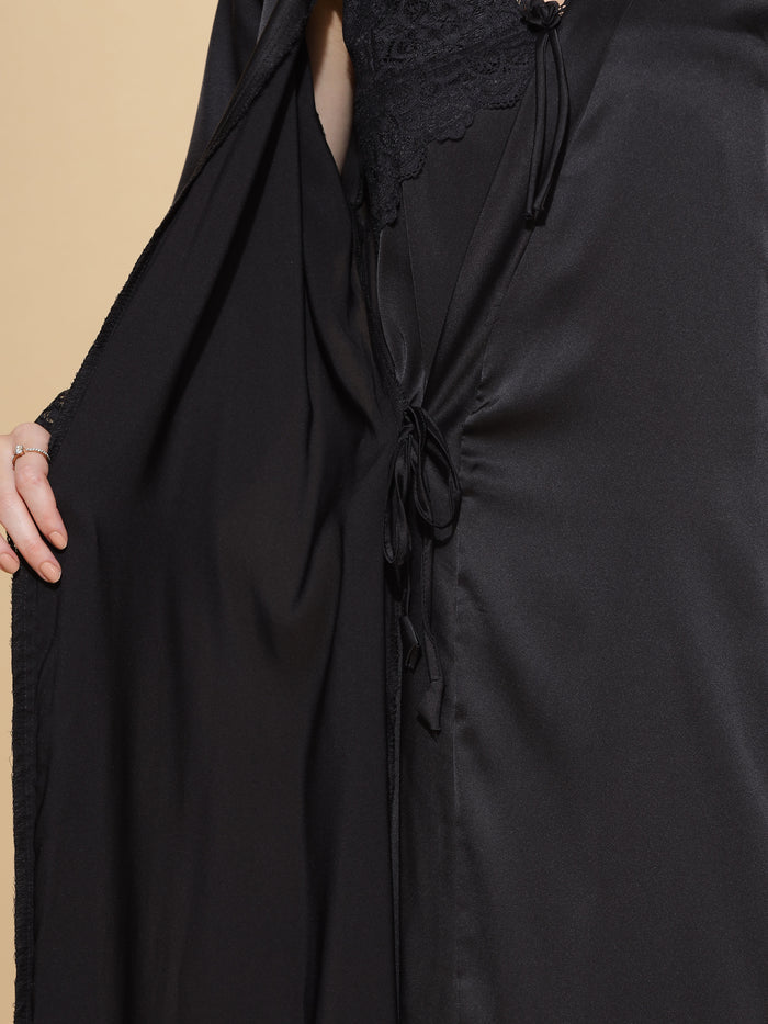 Black Bridal Nighty Dress With Long Robe Gown