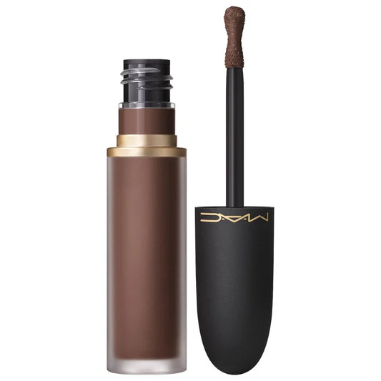 MAC Cosmetics Powder Kiss Liquid Lip Colour in various shades, featuring smooth, matte finish and lightweight formula.