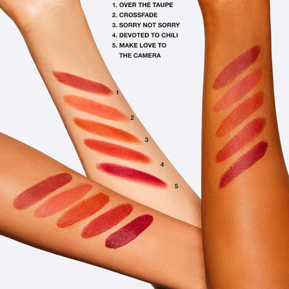 MAC Cosmetics Powder Kiss Liquid Lip Colour in various shades, featuring smooth, matte finish and lightweight formula.