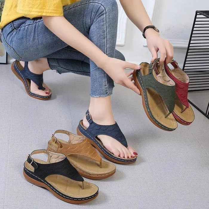 Mandotos Women's Wedge Heel Sandals Casual Flip Flops Solid Color Lightweight Comfort All Day
