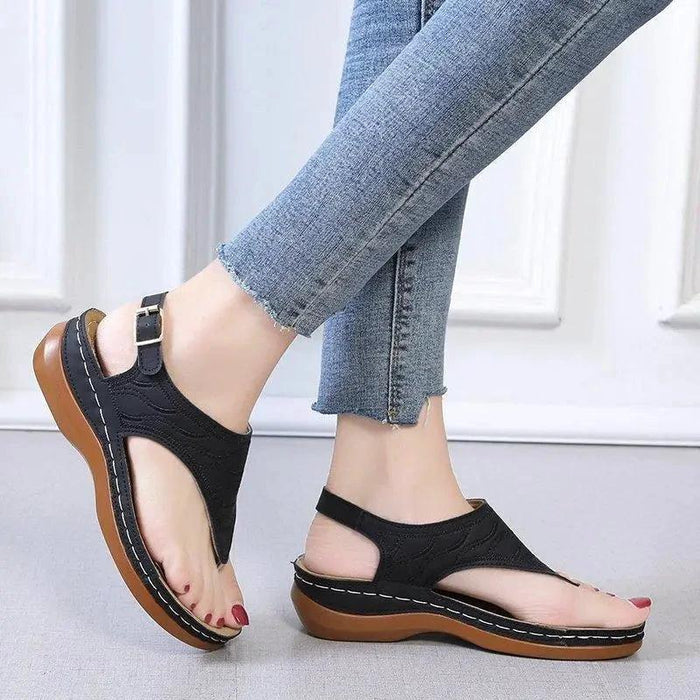 Mandotos Women's Wedge Heel Sandals Casual Flip Flops Solid Color Lightweight Comfort All Day