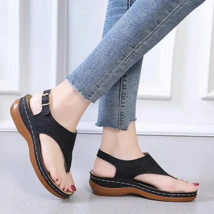 Mandotos Women's Wedge Heel Sandals Casual Flip Flops Solid Color Lightweight Comfort All Day