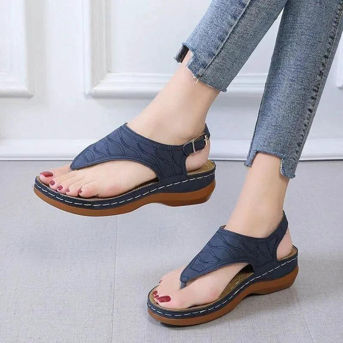 Mandotos Women's Wedge Heel Sandals Casual Flip Flops Solid Color Lightweight Comfort All Day