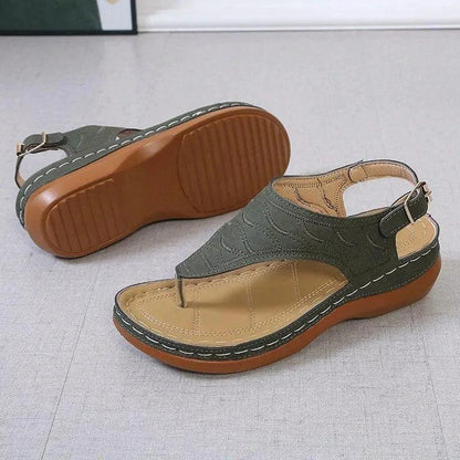 Mandotos Women's Wedge Heel Sandals Casual Flip Flops Solid Color Lightweight Comfort All Day