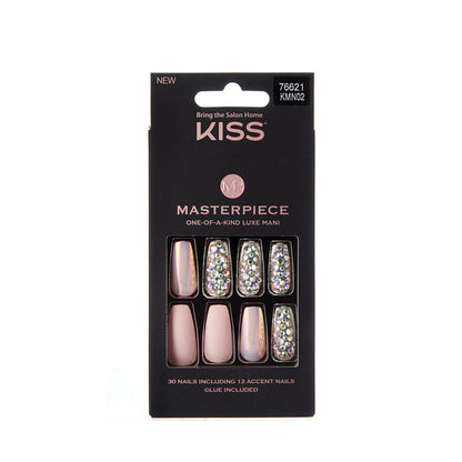 IVY BEAUTY by KISS KISS Masterpiece press on nails set pink nude rhinestone accent 30 nails glue included