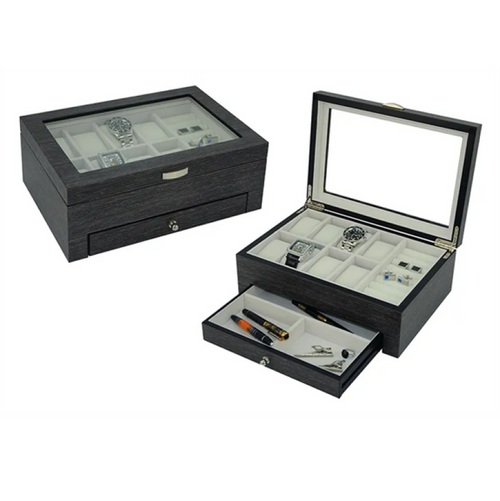Theodore Matte Gingko Veneer Wooden Watch & Jewelry Box with Drawer - Theodore Designs