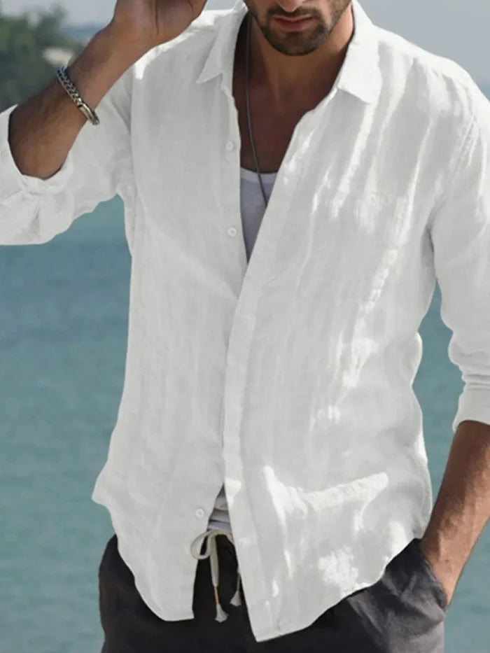 Men's Casual Linen Long Sleeve Shirt