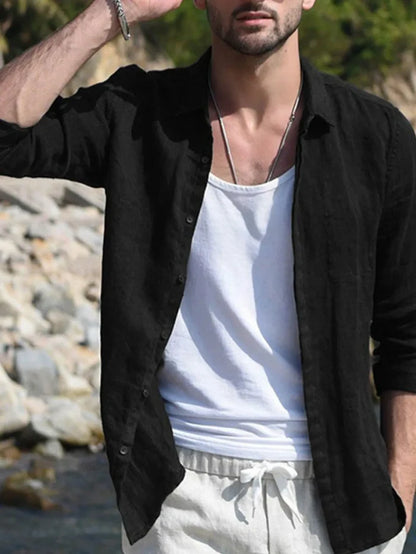 Men's Casual Linen Long Sleeve Shirt