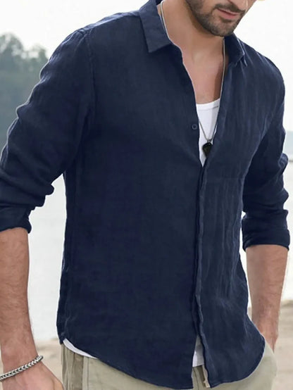 Men's Casual Linen Long Sleeve Shirt