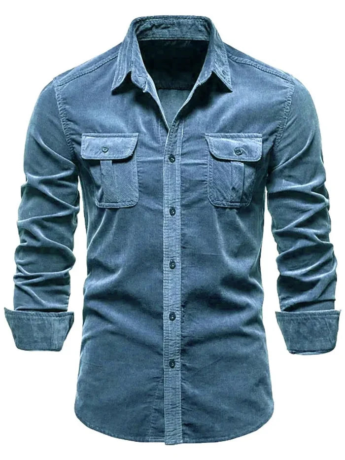 Men's Collared Neck Button Down Shirt w/Chest Pockets