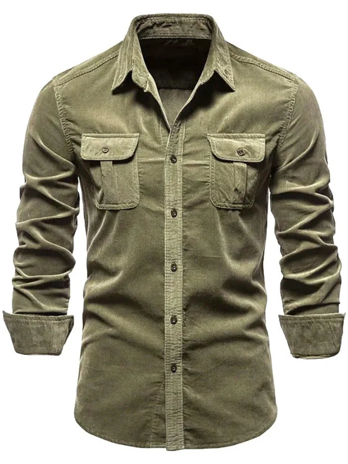 Men's Collared Neck Button Down Shirt w/Chest Pockets