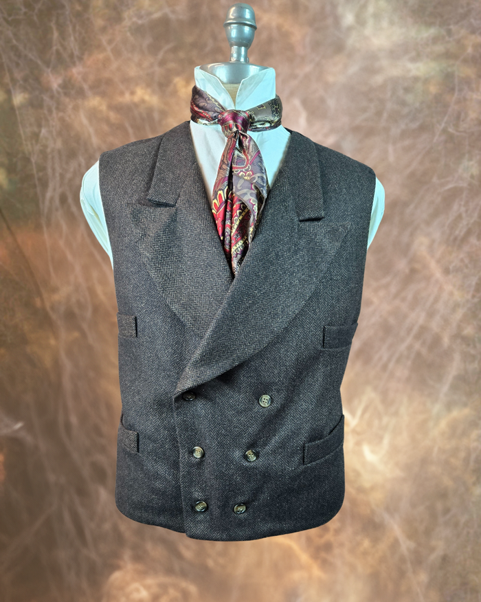 Men's Double Breasted Vest - Coffee Brown Herringbone (484-B)