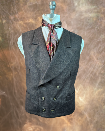Men's Double Breasted Vest - Coffee Brown Herringbone (484-B)